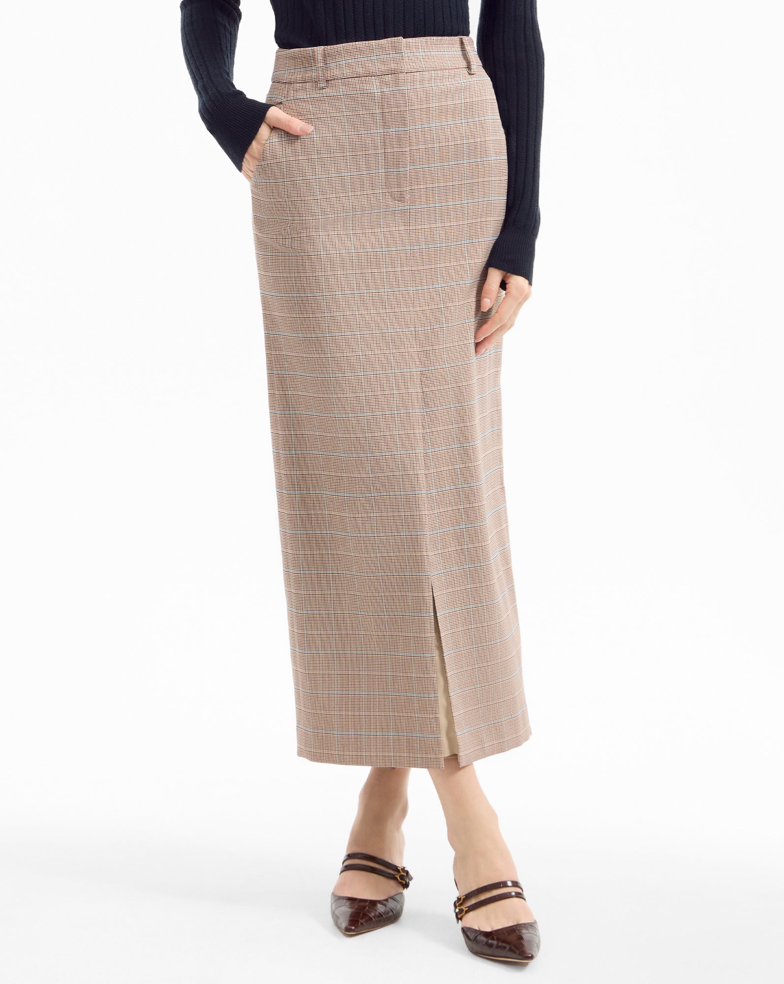 Veronica Beard Maxine Plaid Midi Skirt - Hazelnut Multi