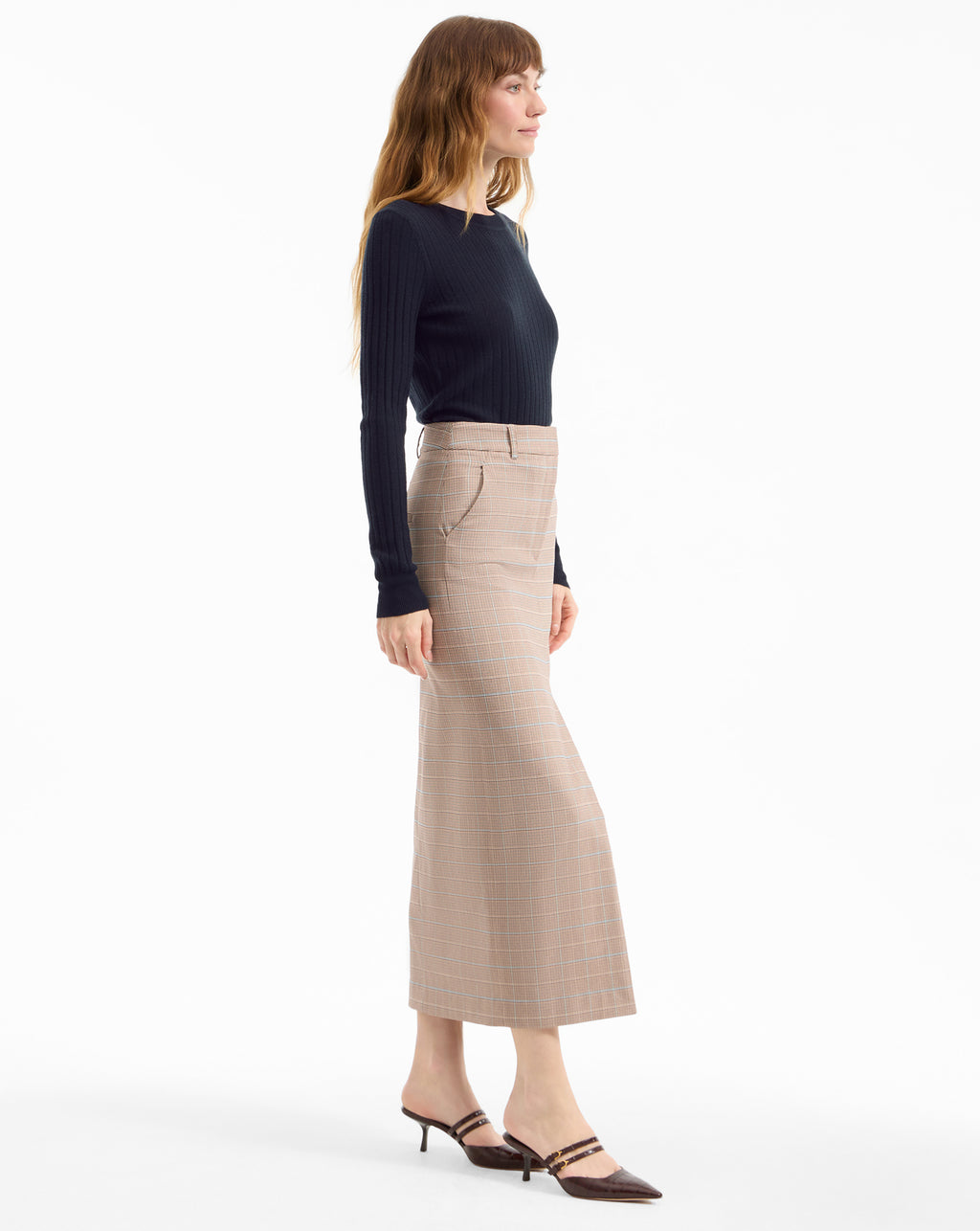 Veronica Beard Maxine Plaid Midi Skirt - Hazelnut Multi