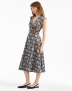 Veronica Beard Nilsen Belted Midi Dress - Black Multi
