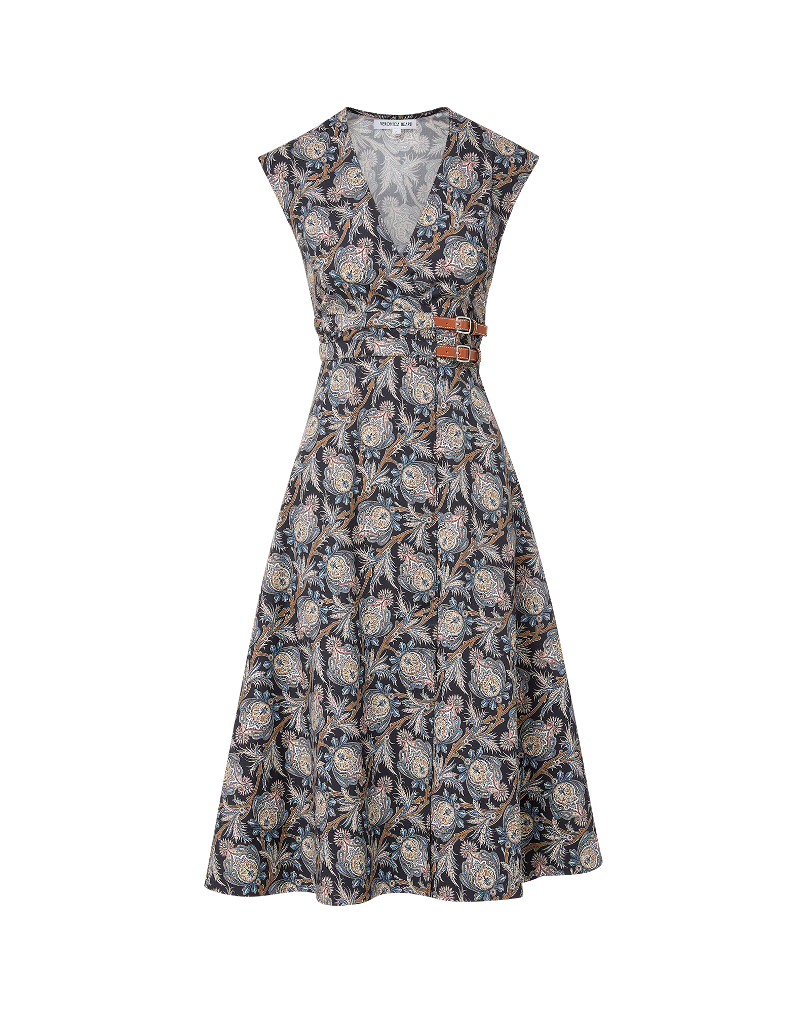Veronica Beard Nilsen Belted Midi Dress - Black Multi