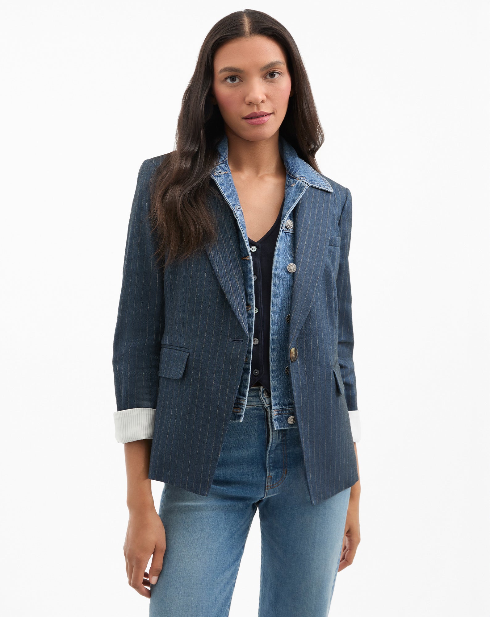 Veronica Beard Obie Pinstripe Dickey Jacket - Blue/Dove