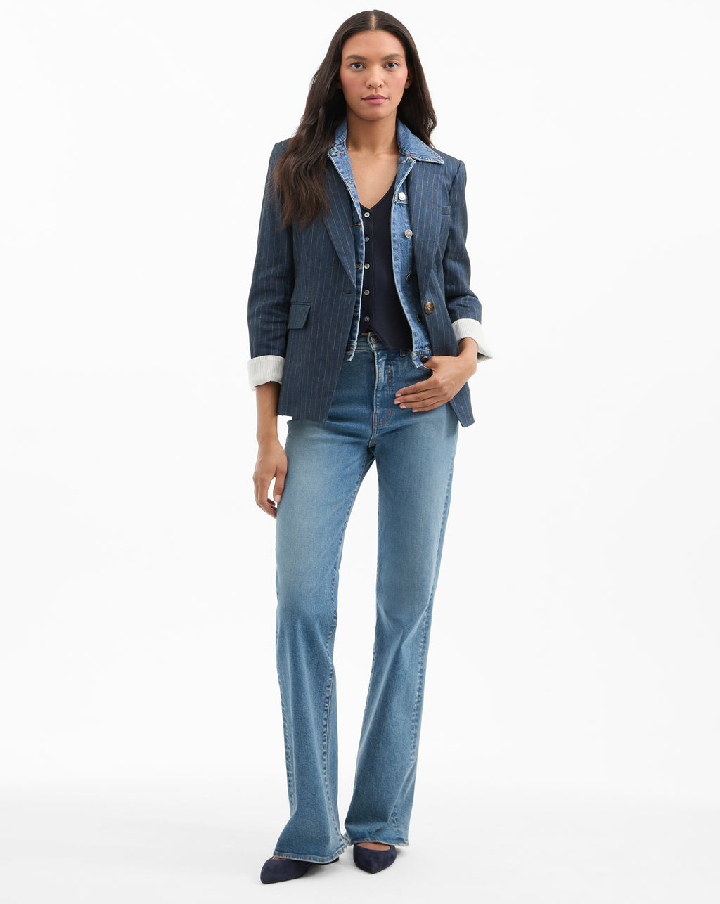 Veronica Beard Obie Pinstripe Dickey Jacket - Blue/Dove White