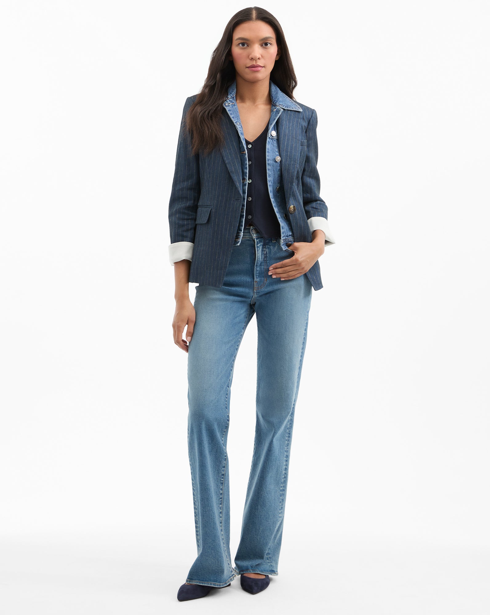 Veronica Beard Obie Pinstripe Dickey Jacket - Blue/Dove White