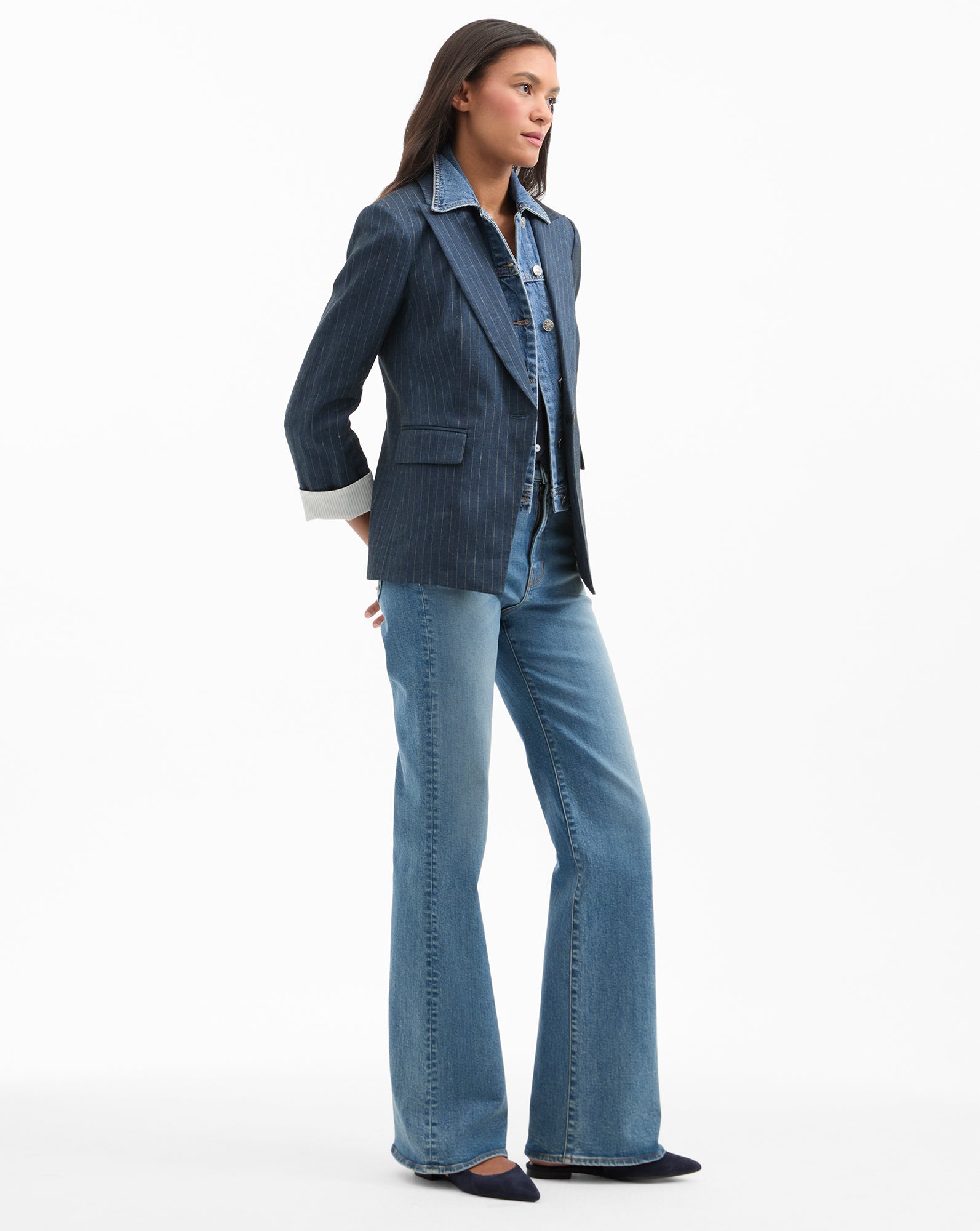 Veronica Beard Obie Pinstripe Dickey Jacket - Blue/Dove White
