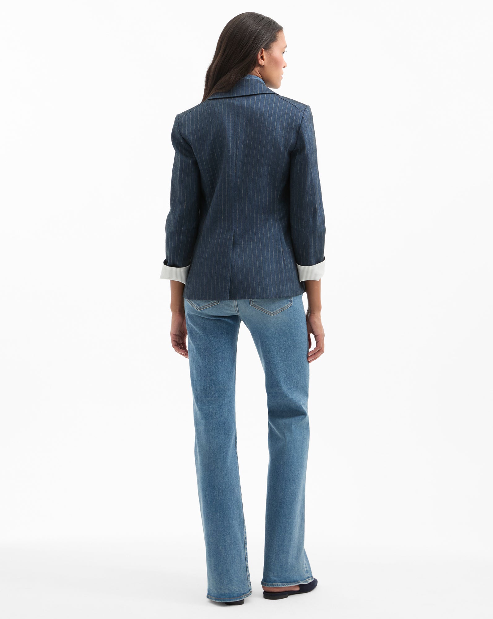 Veronica Beard Obie Pinstripe Dickey Jacket - Blue/Dove White