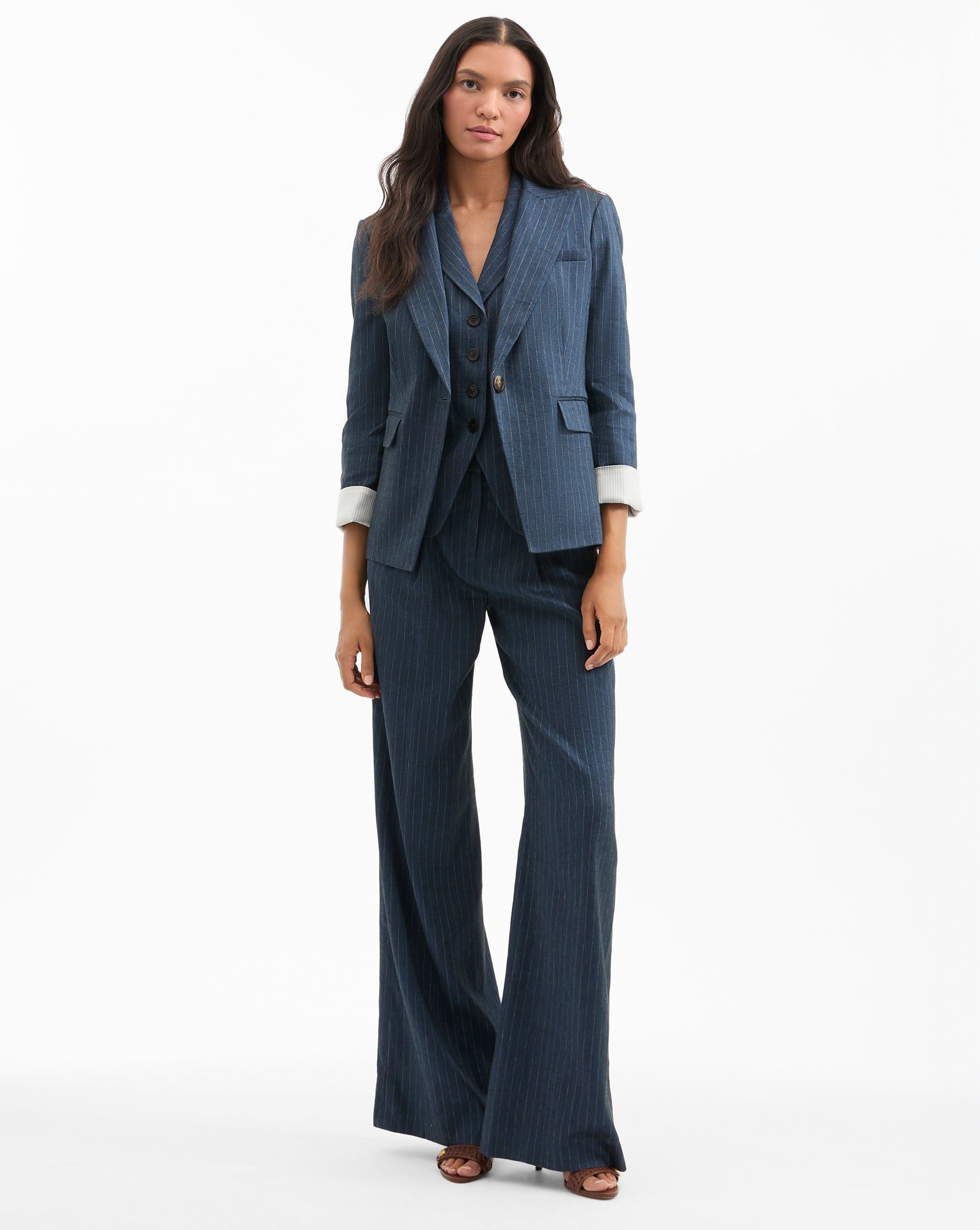 Veronica Beard Obie Pinstripe Dickey Jacket - Blue/Dove White