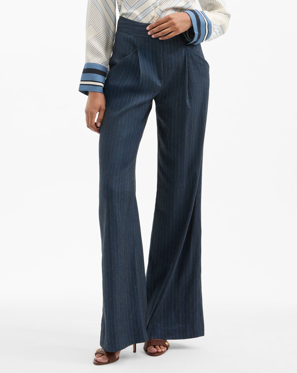 Veronica Beard Rimini Wide-Leg Pinstripe Pant - Blue/Dove White