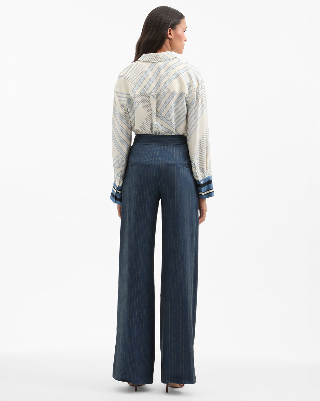 Veronica Beard Rimini Wide-Leg Pinstripe Pant - Blue/Dove White