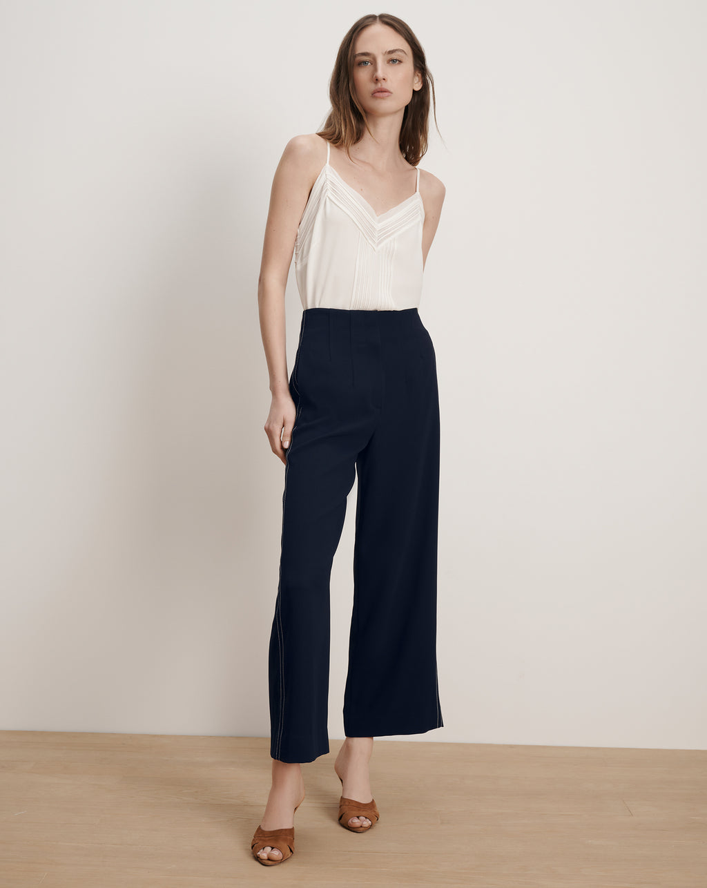 Veronica Beard Ellin Cropped Wide-Leg Pant - Navy