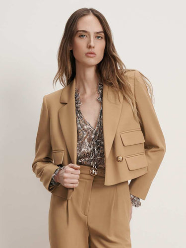Veronica Beard Wilkie Cropped Jacket - Hazelnut