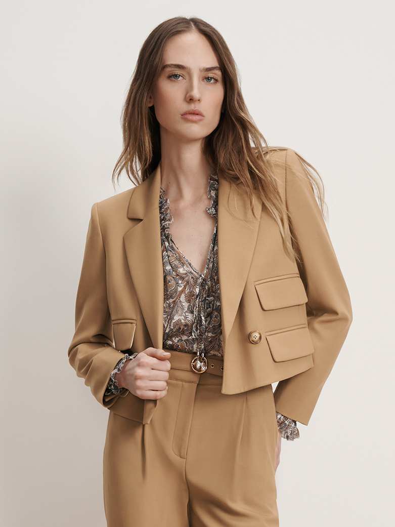 Veronica Beard Wilkie Cropped Jacket - Hazelnut