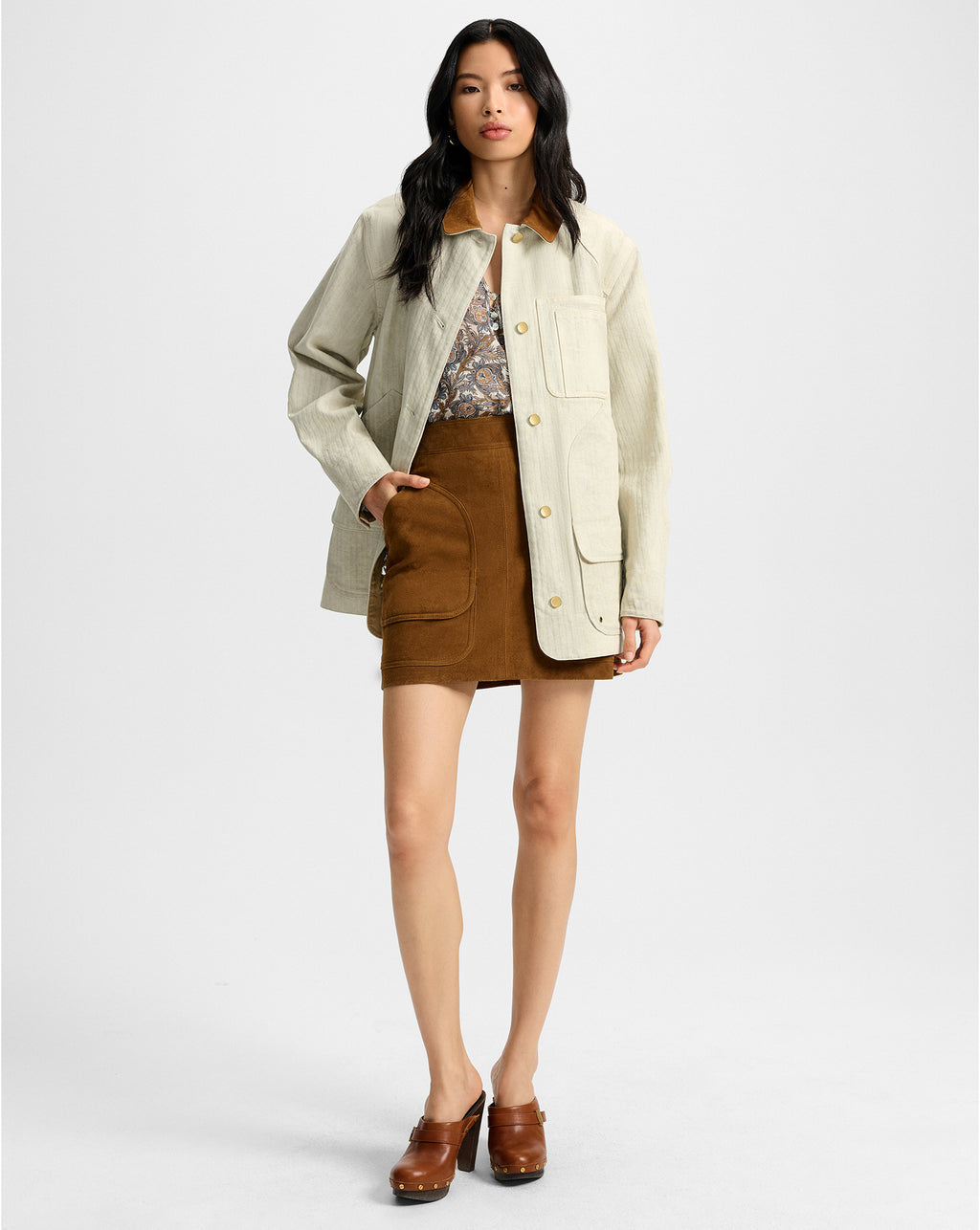 Veronica Beard Abbas Chore Jacket - Light Oatmeal