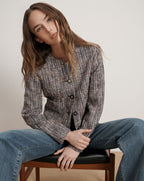 Veronica Beard Andrea Cotton Tweed Jacket - Navy Multi