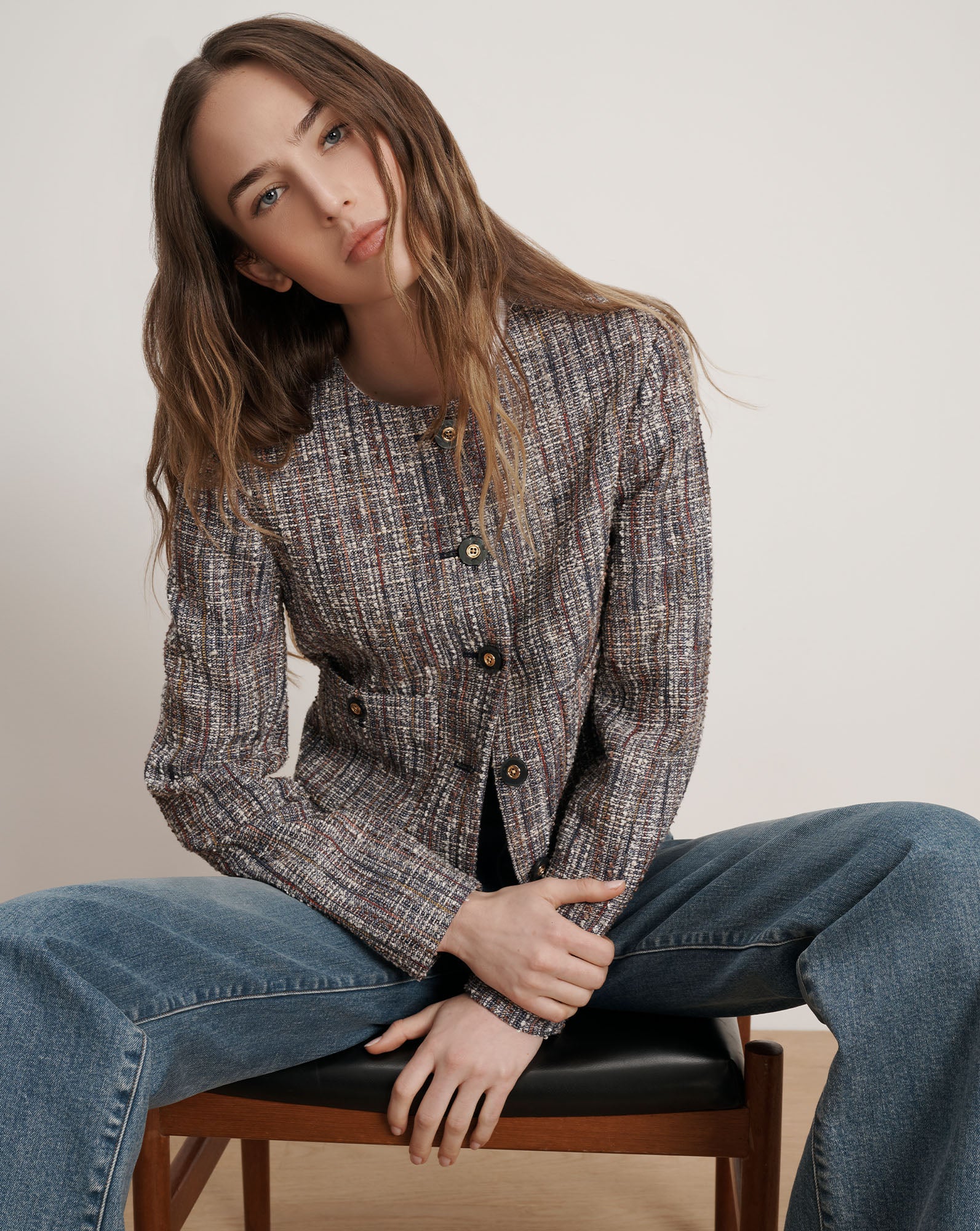 Veronica Beard Andrea Cotton Tweed Jacket - Navy Multi