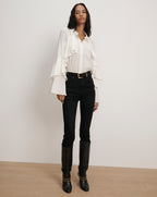Veronica Beard Demaris Ruffled Button-Down Blouse - Dove White