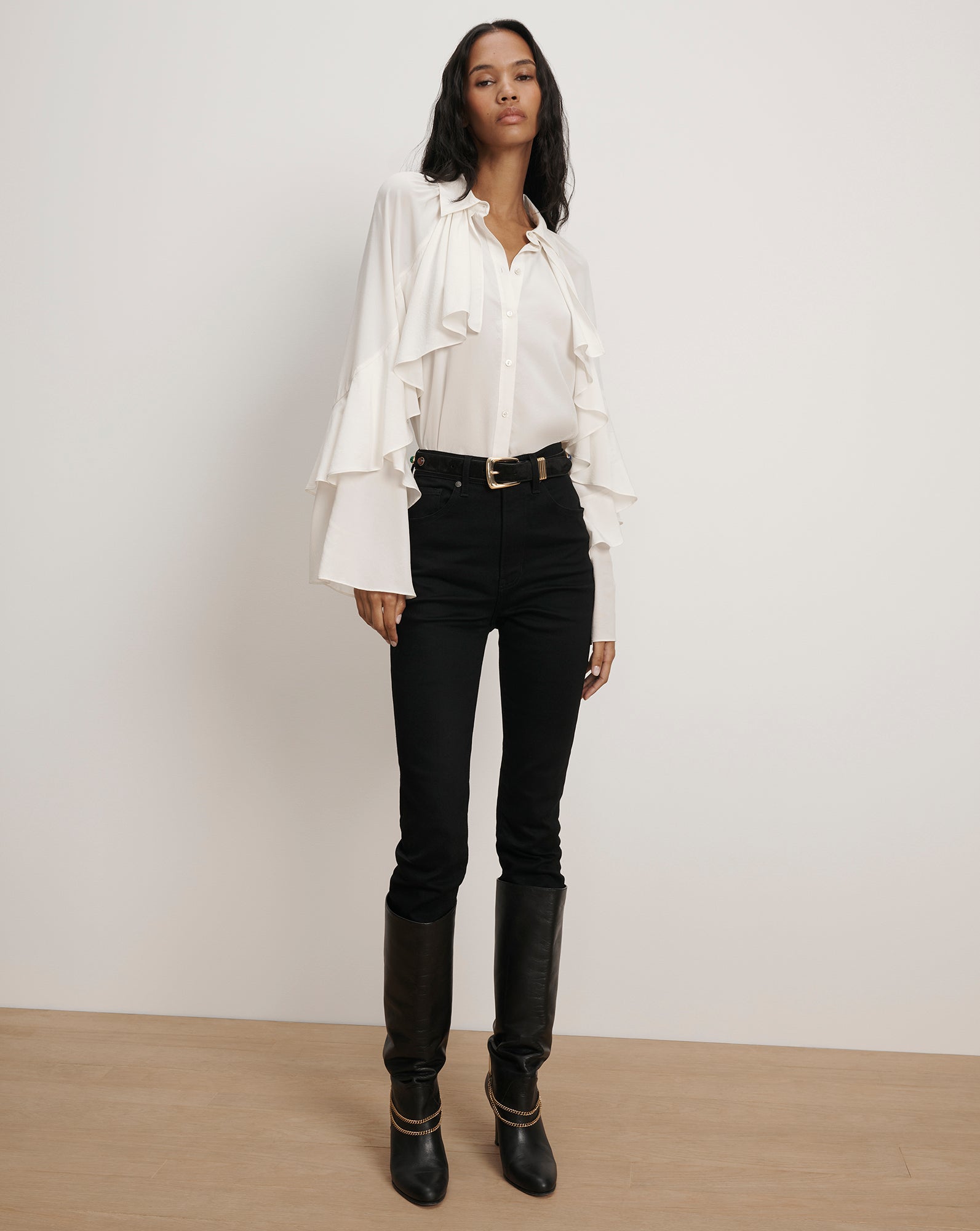 Veronica Beard Demaris Ruffled Button-Down Blouse - Dove White