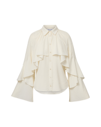 Veronica Beard Demaris Ruffled Button-Down Blouse - Dove White