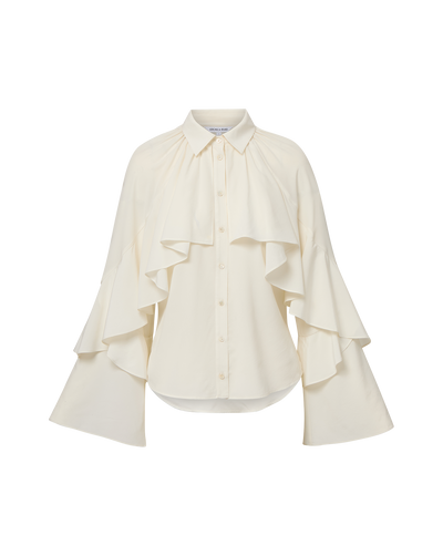 Veronica Beard Demaris Ruffled Button-Down Blouse - Dove White