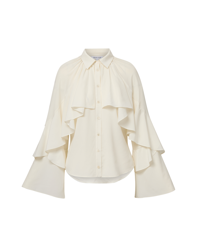 Veronica Beard Demaris Ruffled Button-Down Blouse - Dove White