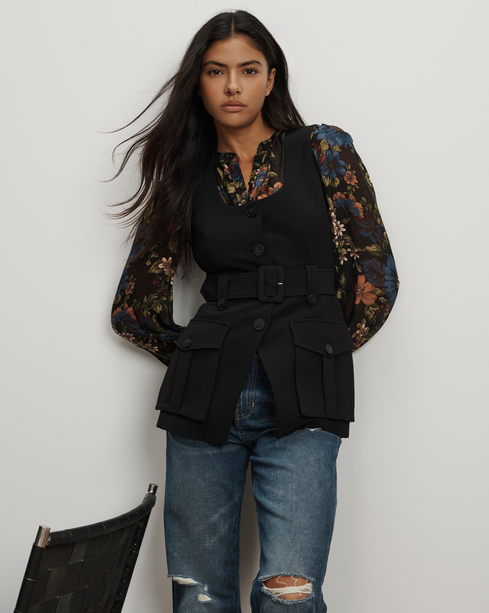 Veronica Beard Becker Belted Vest - Black
