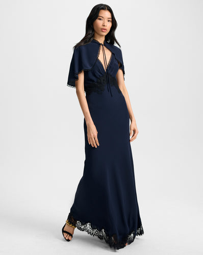 Veronica Beard Muriel Lace-Trim Maxi Dress - Navy