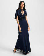 Veronica Beard Muriel Lace-Trim Maxi Dress - Navy