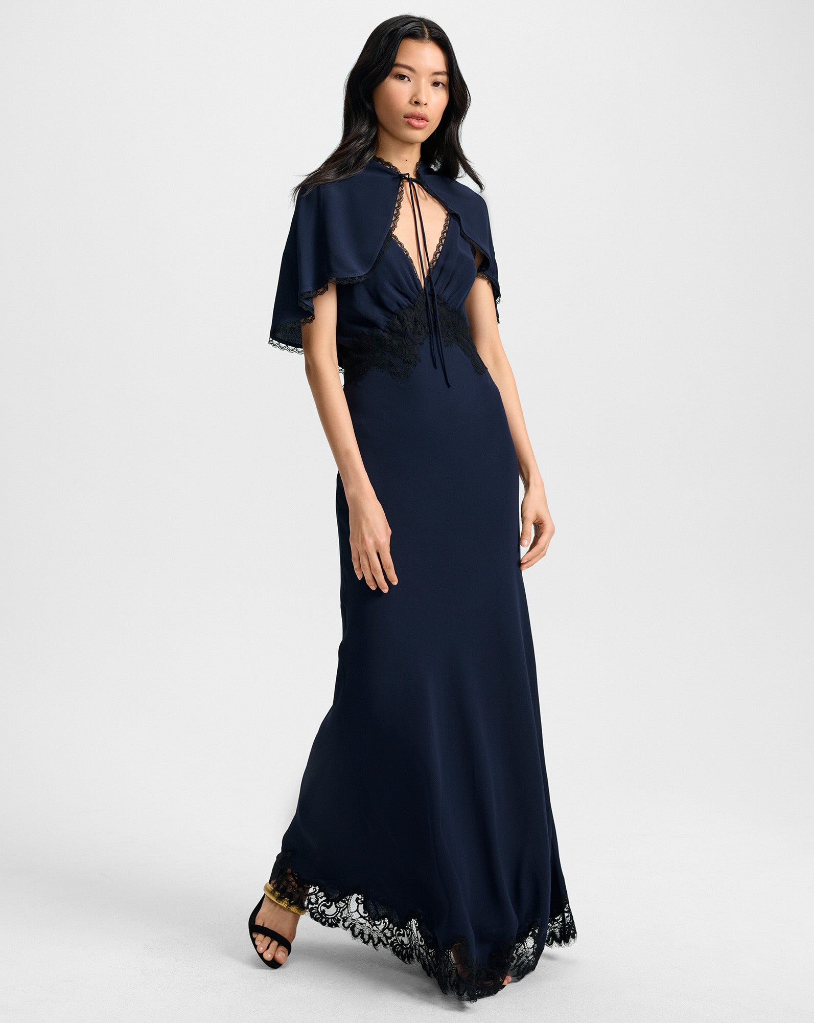 Veronica Beard Muriel Lace-Trim Maxi Dress - Navy