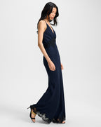 Veronica Beard Muriel Lace-Trim Maxi Dress - Navy