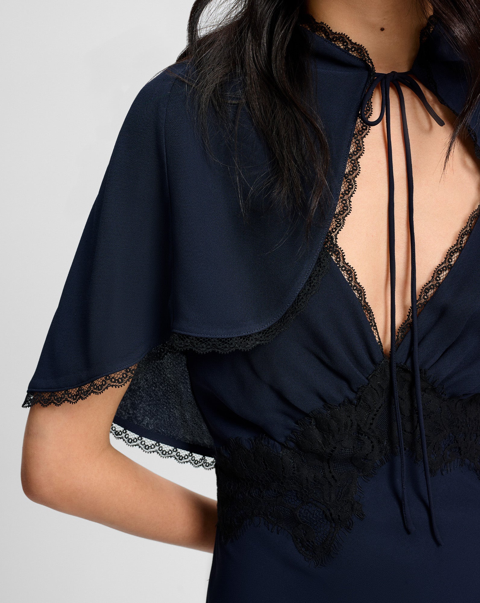 Veronica Beard Muriel Lace-Trim Maxi Dress - Navy
