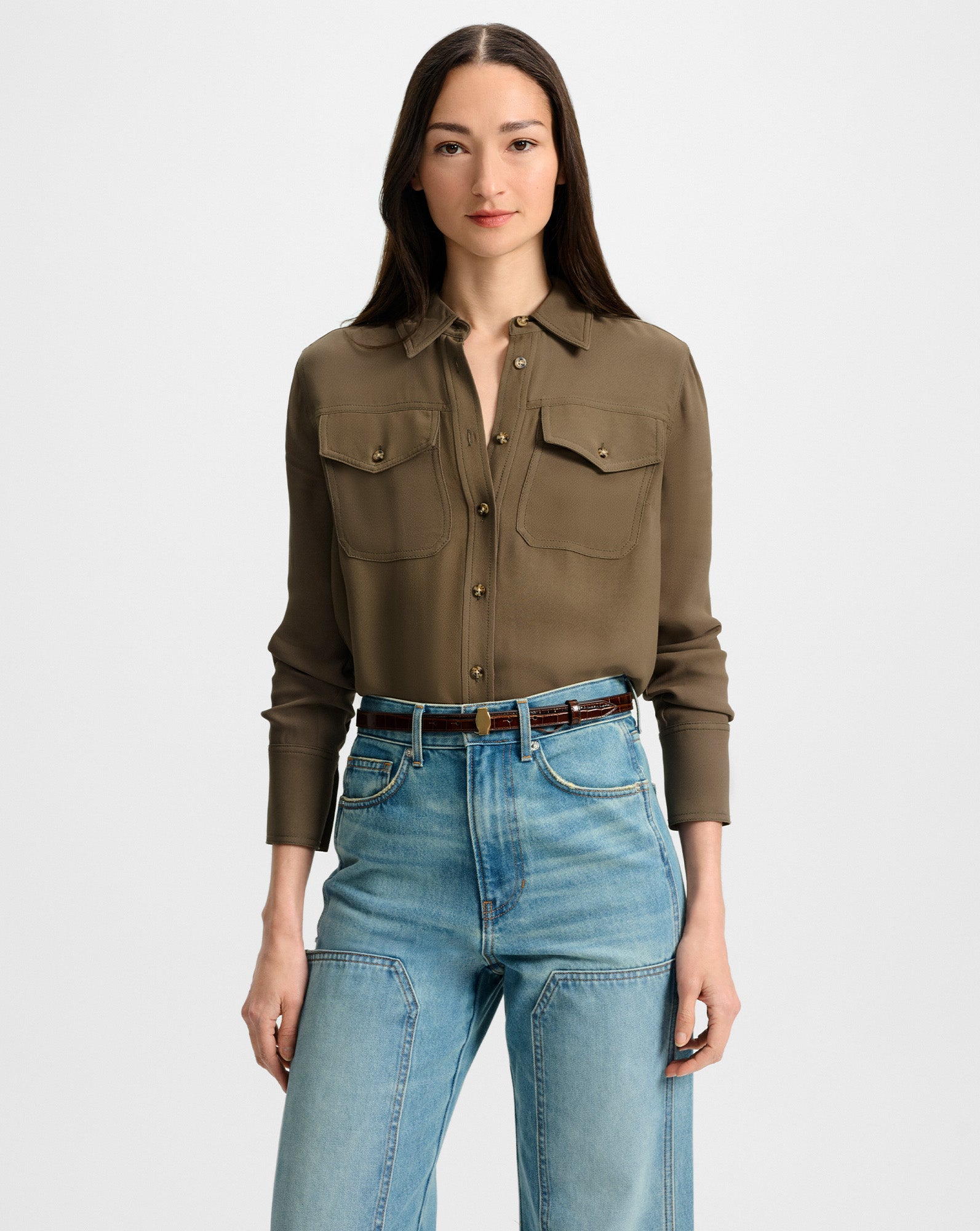 Veronica Beard Pepper Button-Down Blouse - Cypress