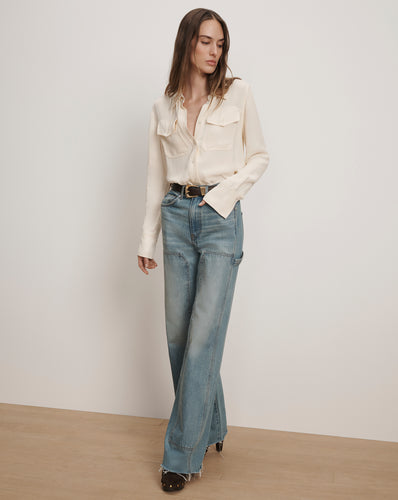 Veronica Beard Taylor Wide-Leg Jean with Chaps - Blue Glare