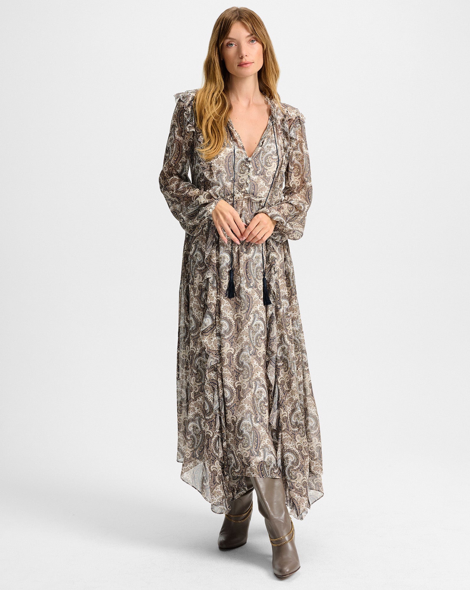 Veronica Beard Lilith Silk Maxi Dress - Dove White Multi