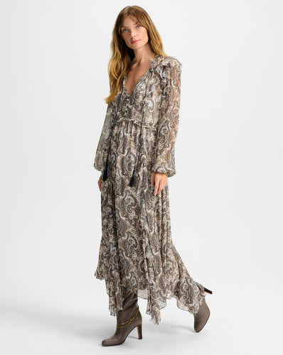 Veronica Beard Lilith Silk Maxi Dress - Dove White Multi