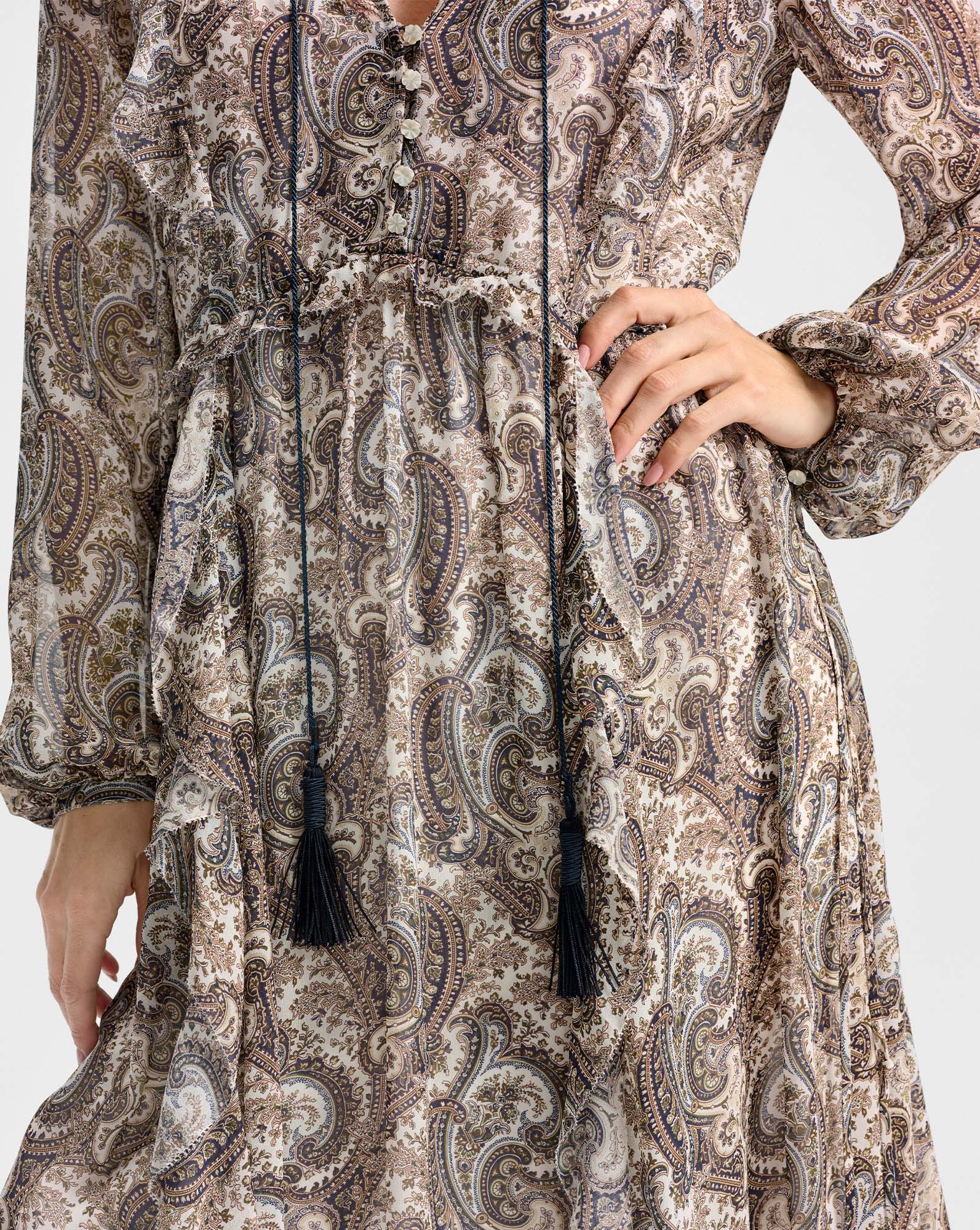 Veronica Beard Lilith Silk Maxi Dress - Dove White Multi