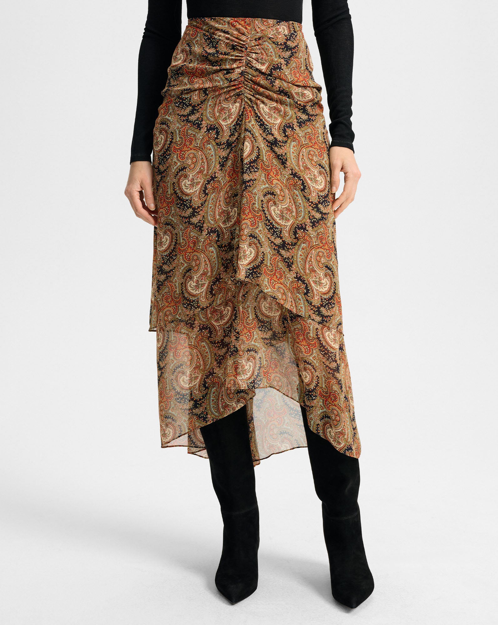 Veronica Beard Sira Silk Midi Skirt - Navy Multi