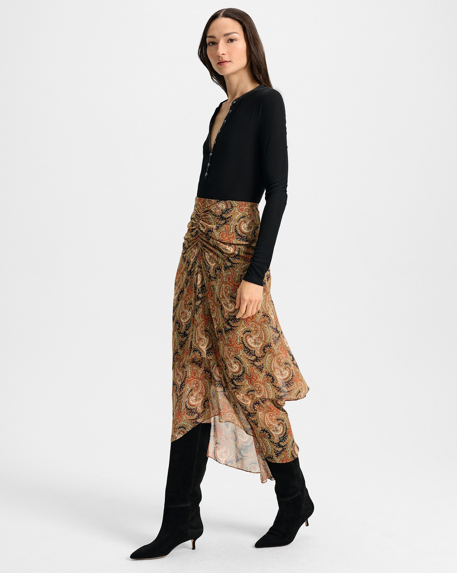 Veronica Beard Sira Silk Midi Skirt - Navy Multi