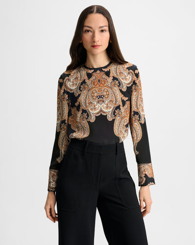 Veronica Beard Karisse Paisley Silk Blouse - Black Multi