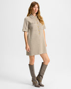 Veronica Beard Madden Merino Wool Mini Shirtdress - Oatmeal Melange