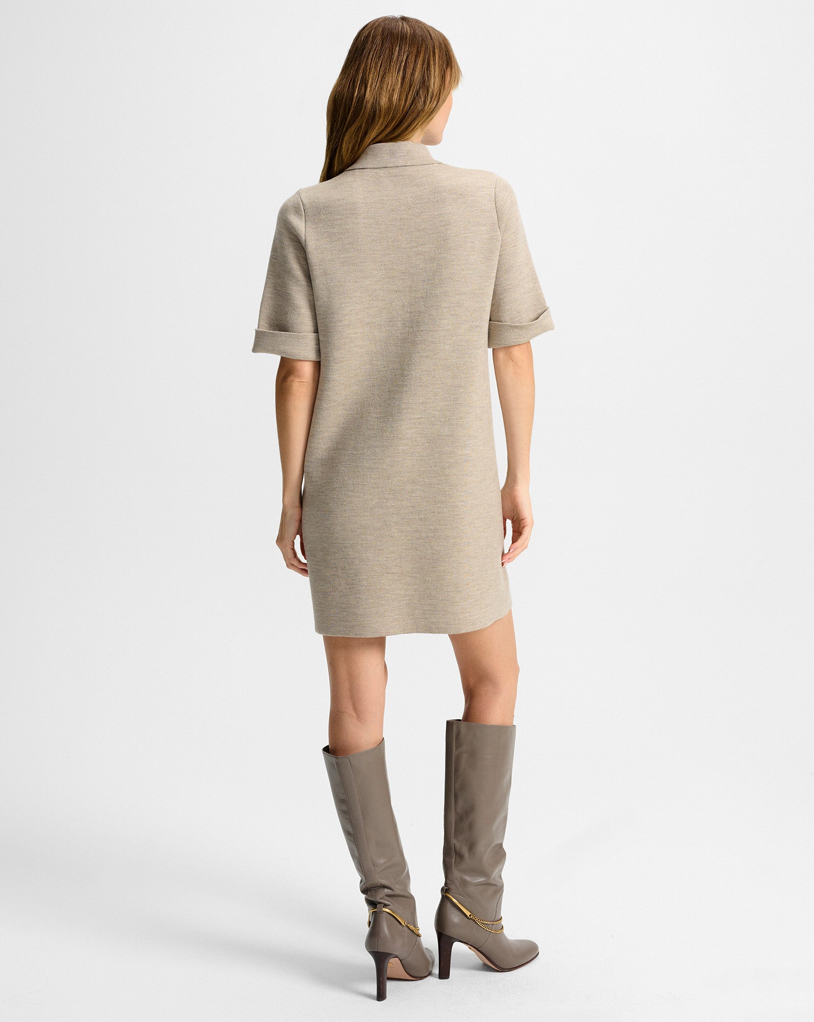 Veronica Beard Madden Merino Wool Mini Shirtdress - Oatmeal Melange
