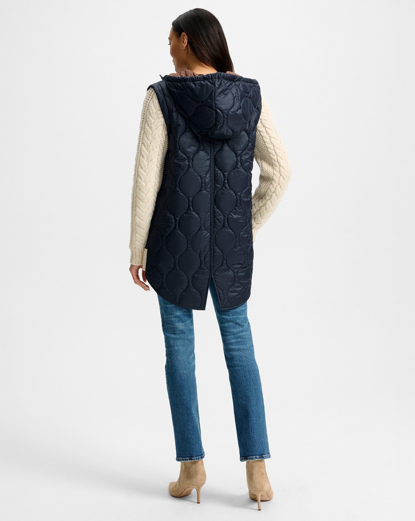 Veronica Beard Barrows Knit-Sleeve Quilted Jacket - Navy/Heathered Sand
