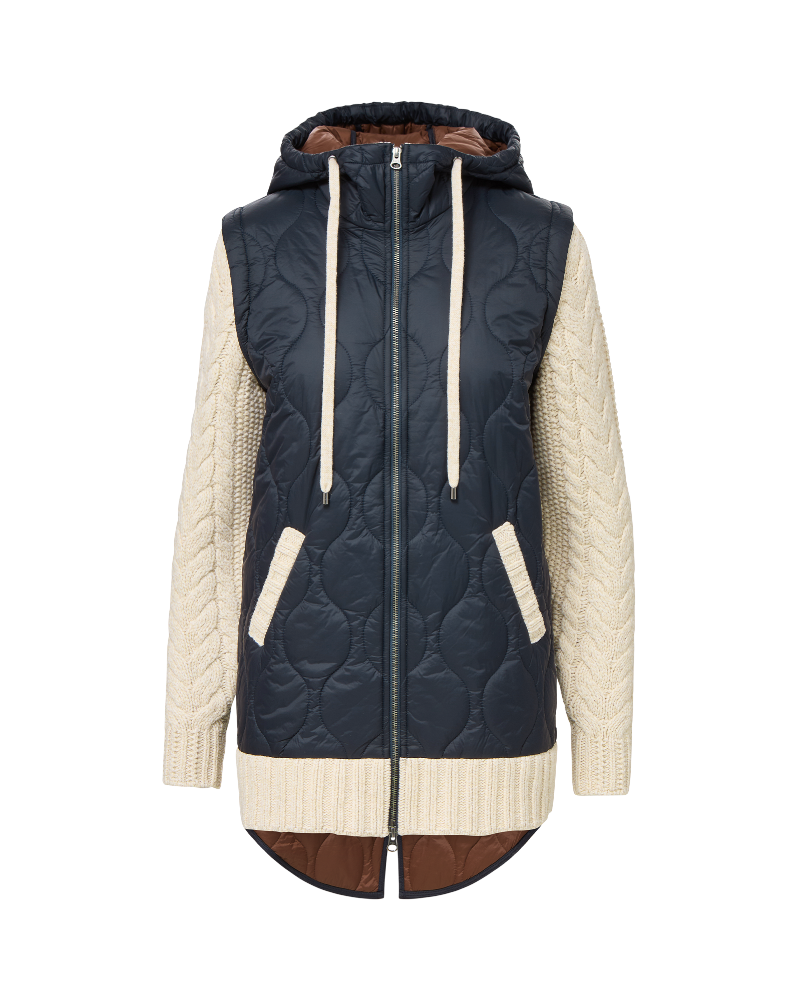 Veronica Beard Barrows Knit-Sleeve Quilted Jacket - Navy/Heathered Sand