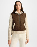 Veronica Beard Patra Knit-Sleeve Quilted Jacket - Mocha/Heathered Sand