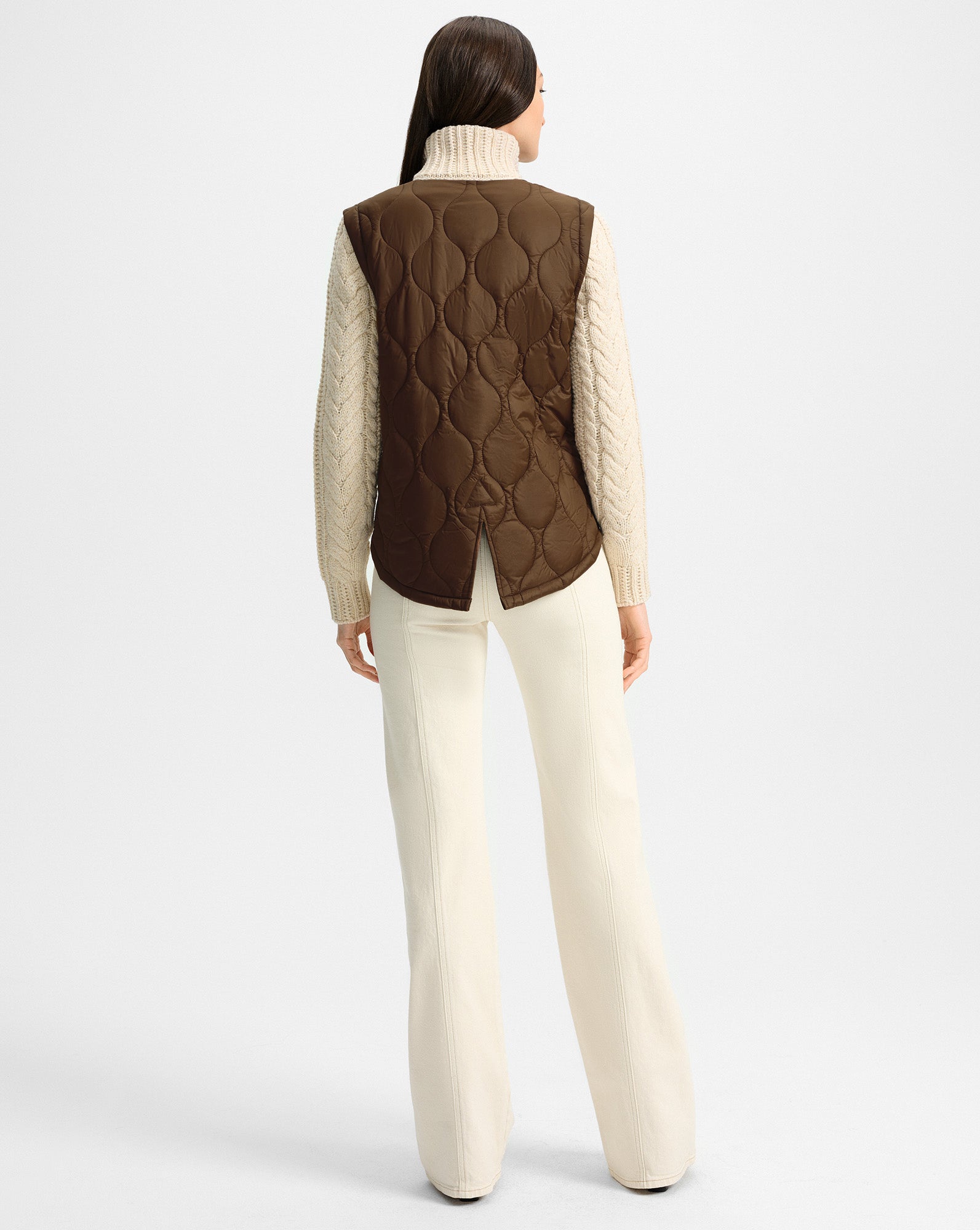 Veronica Beard Patra Knit-Sleeve Quilted Jacket - Mocha/Heathered Sand