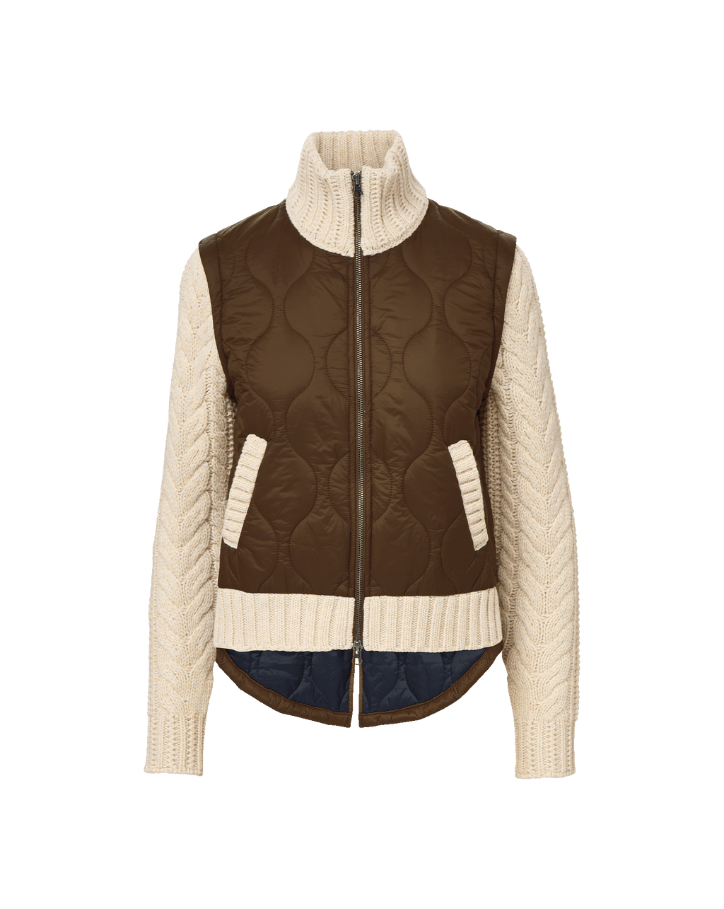 Veronica Beard Patra Knit-Sleeve Quilted Jacket - Mocha/Heathered Sand