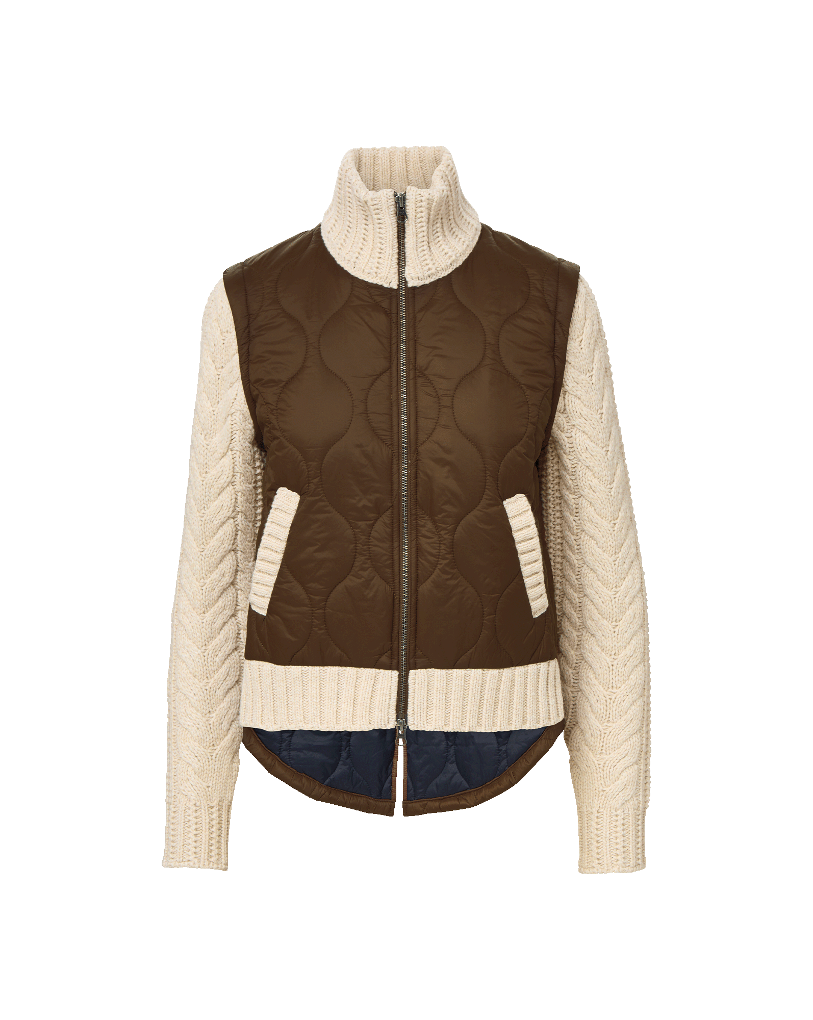Veronica Beard Patra Knit-Sleeve Quilted Jacket - Mocha/Heathered Sand
