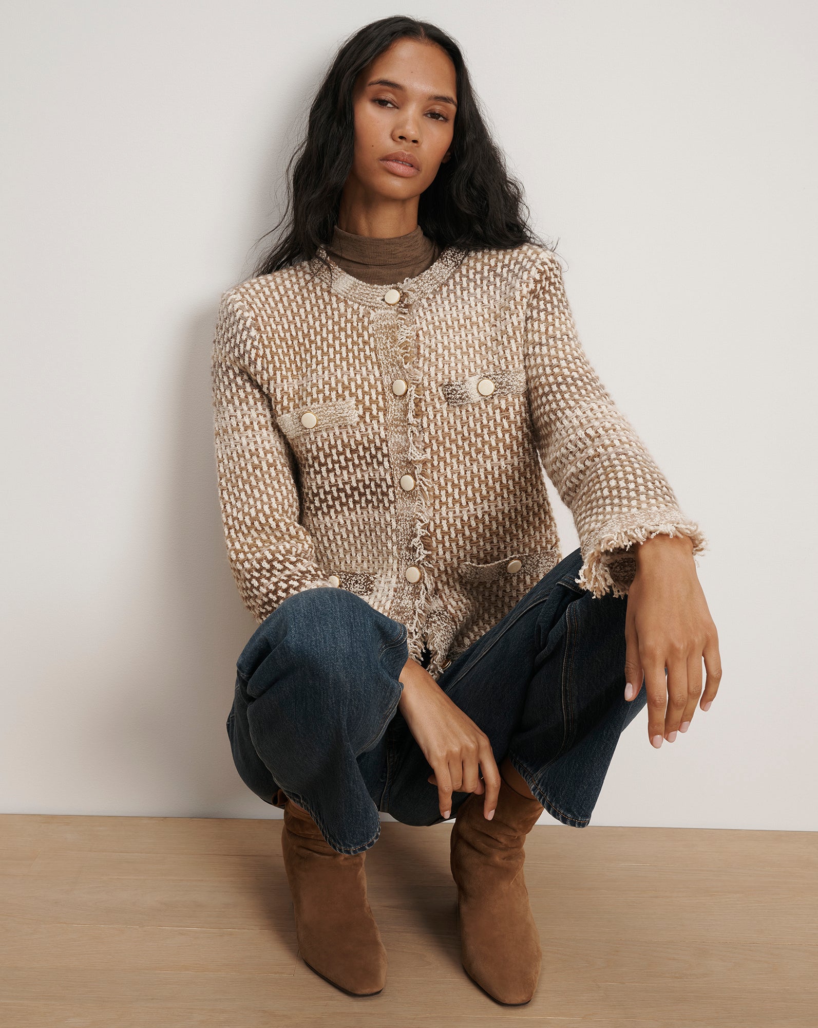 Veronica Beard Sariyah Knit Jacket - Desert Khaki Multi