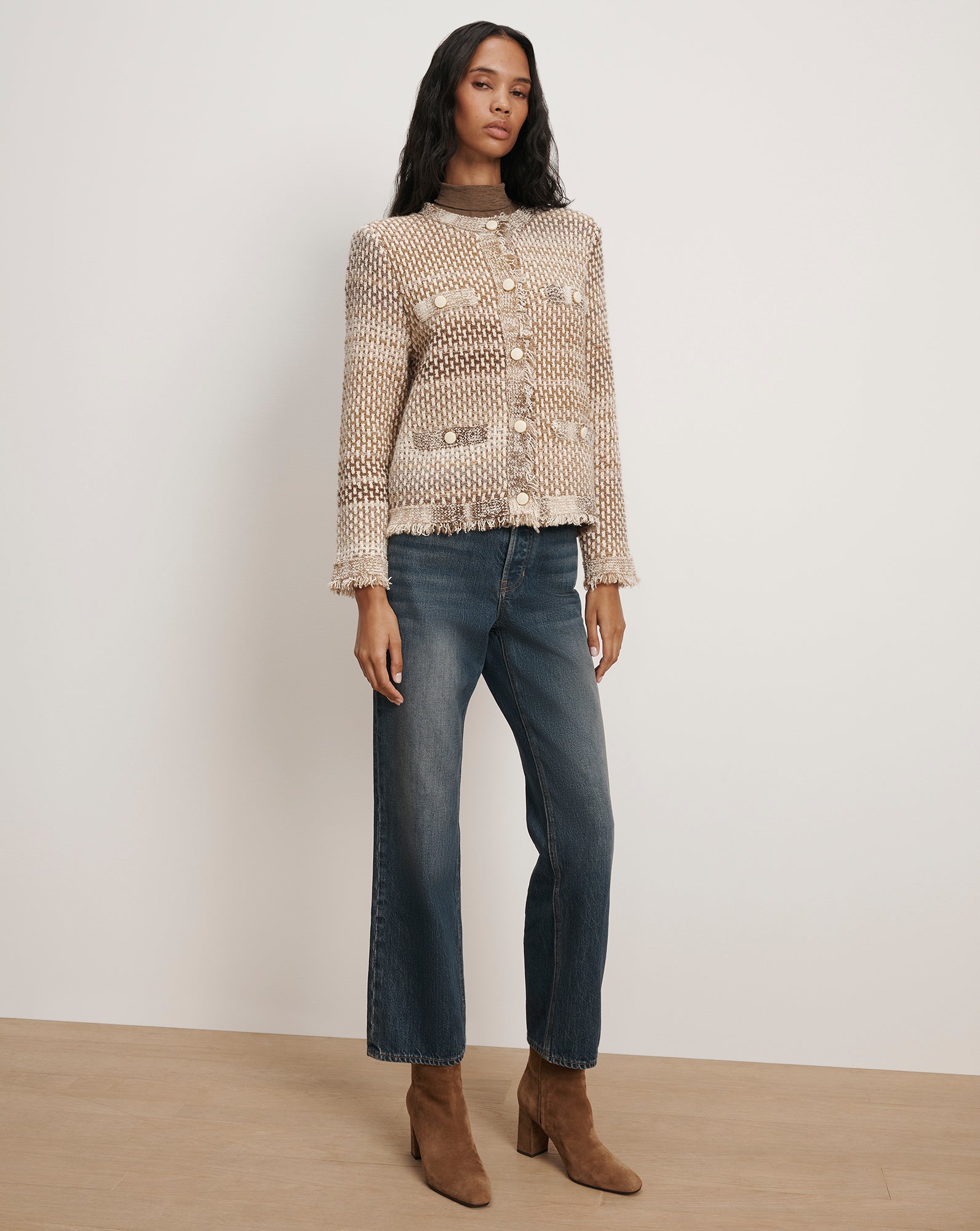 Veronica Beard Sariyah Knit Jacket - Desert Khaki Multi
