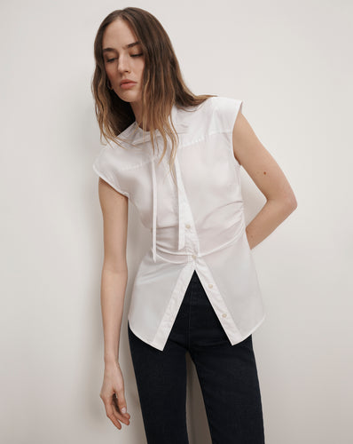 Veronica Beard Joon Tie-Neck Button-Down Blouse - White