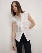 Veronica Beard Joon Tie-Neck Button-Down Blouse - White