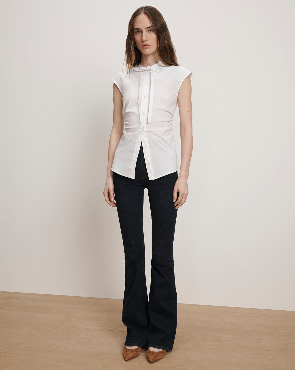 Veronica Beard Joon Tie-Neck Button-Down Blouse - White